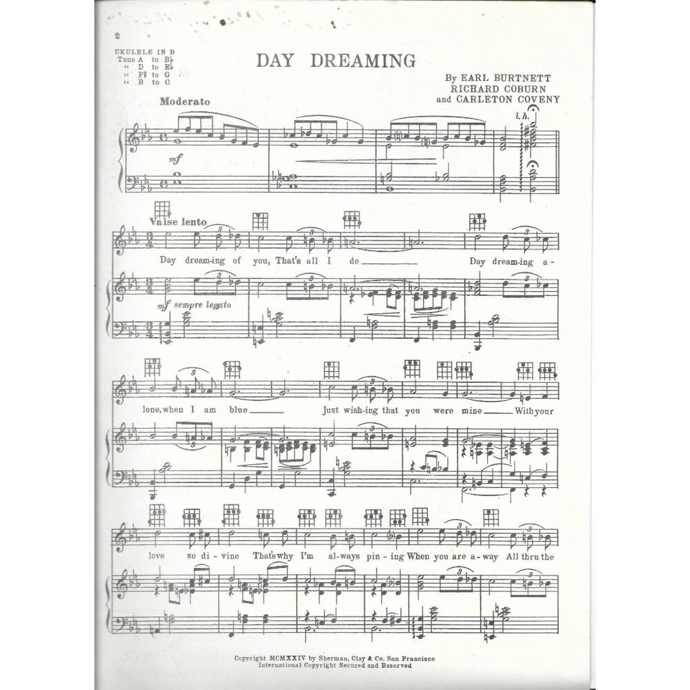 Antique Sheet Music Day Dreaming Piano Ukulele By Burtnett Coburn Coveny 1924 - Picture 3 of 3